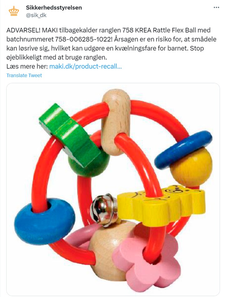 Advarer om at bruge rangle til børn - der er kvælningsfare | Nyheder | DR