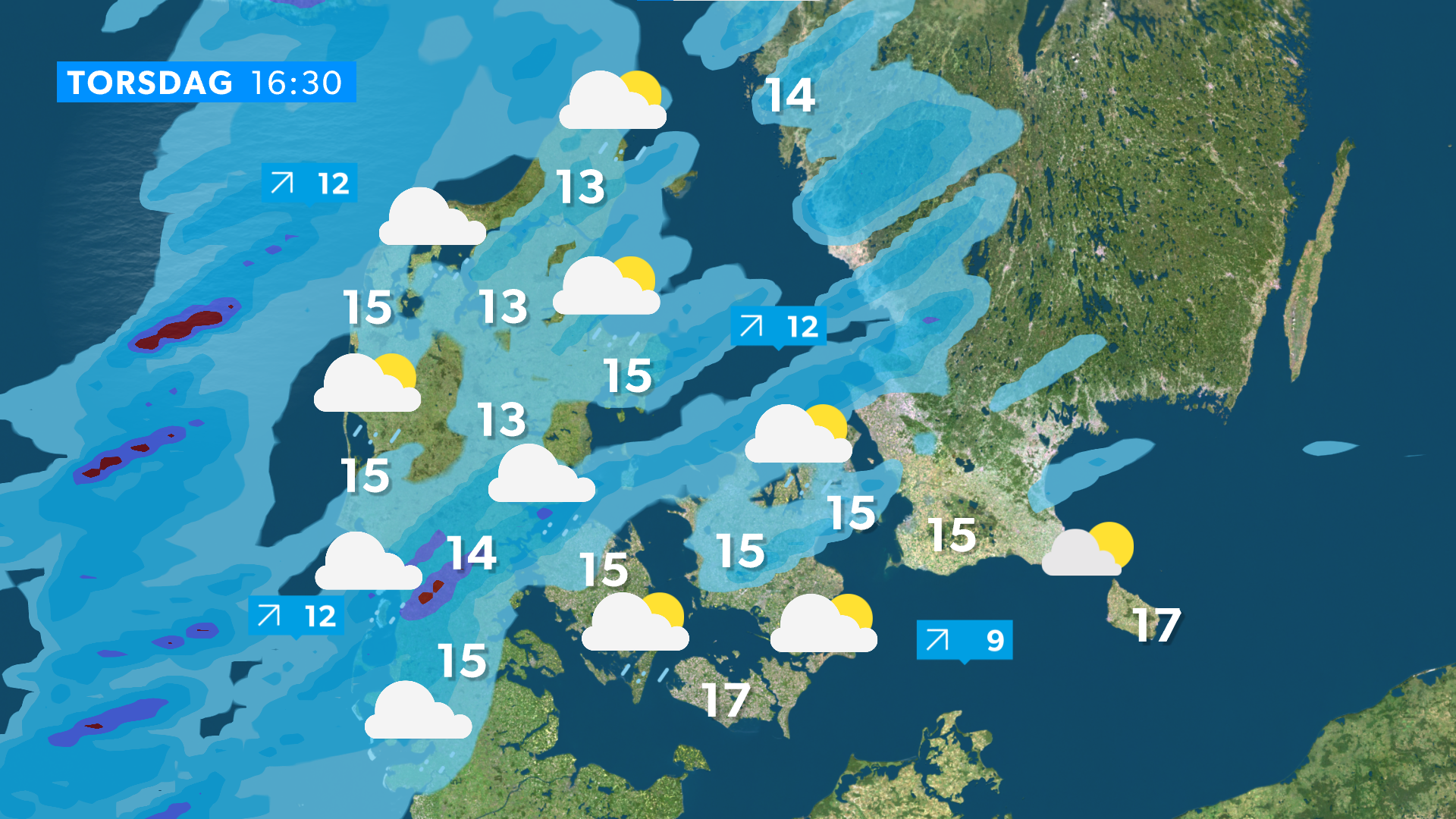 Se vejrkortene: Sådan rammer regn- og tordenbyger i dag