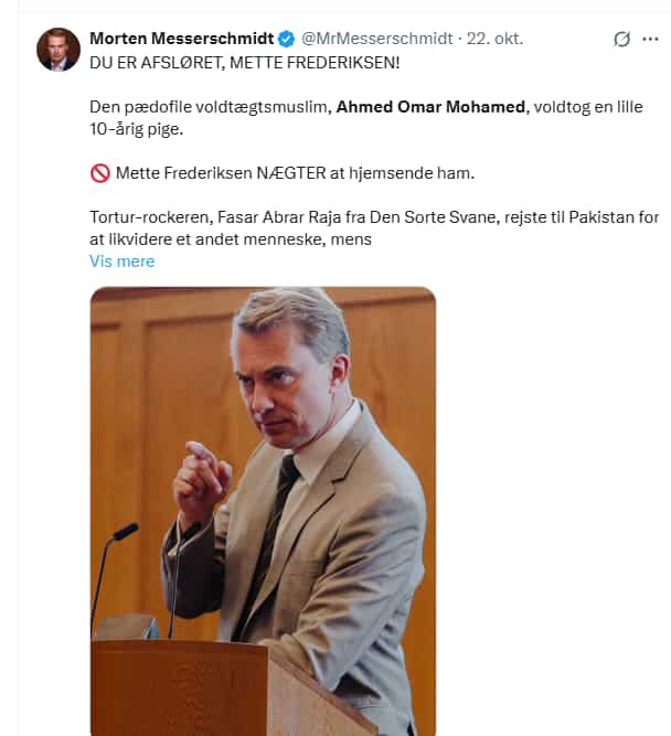 Skærmbillede af et tweet fra Messerschmidt